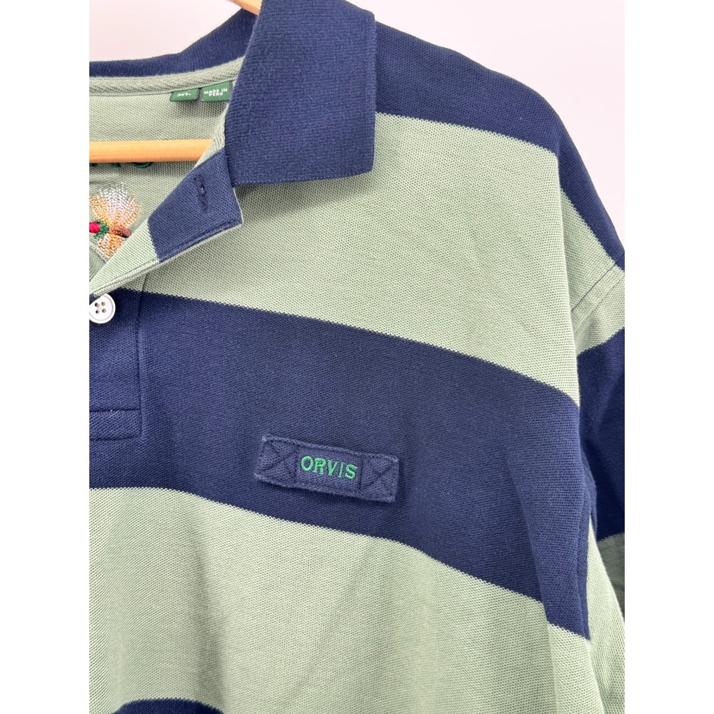 Orvis Polo Shirt Mens XL Green Blue Striped Pique Fly Fishing Outdoor - Picture 8 of 11